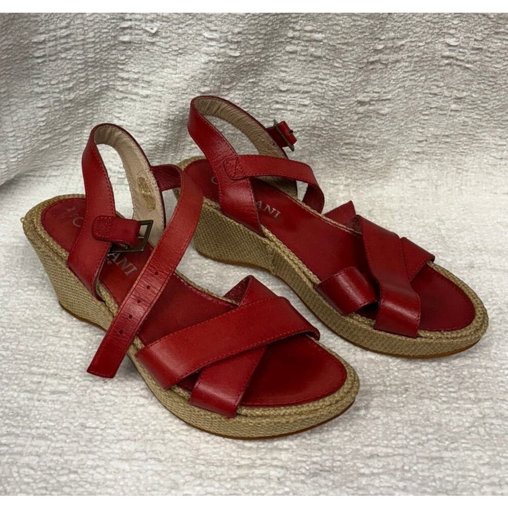 Cordani Red Leather Wedge Heel Sandals Size 7 #54280
